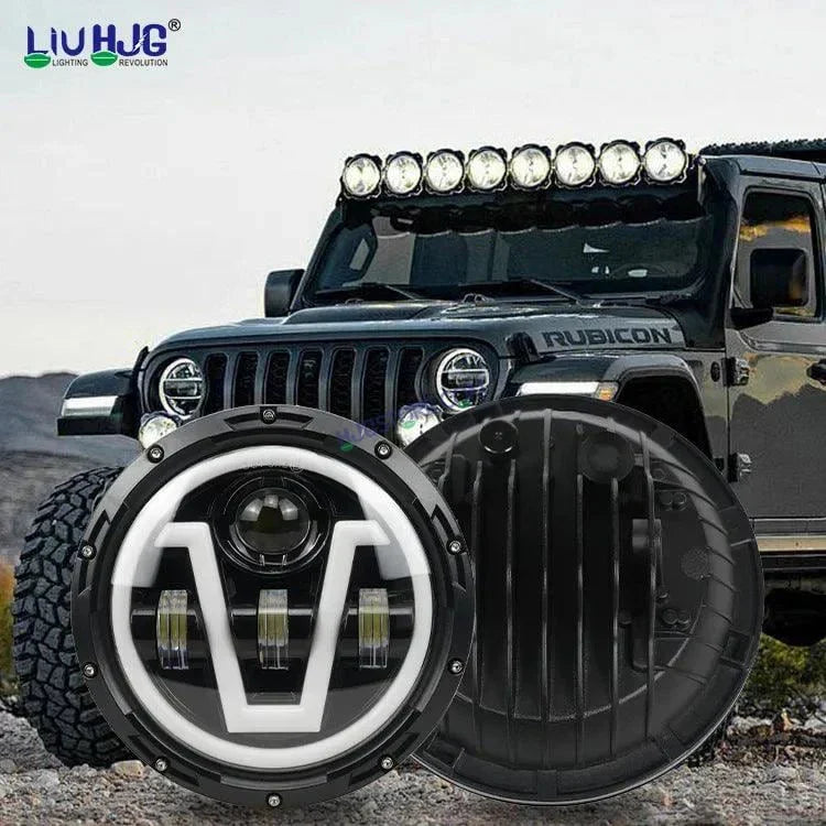 HJG Inch Led Headlight Assembly Halo Lights Dual Color Yellow White