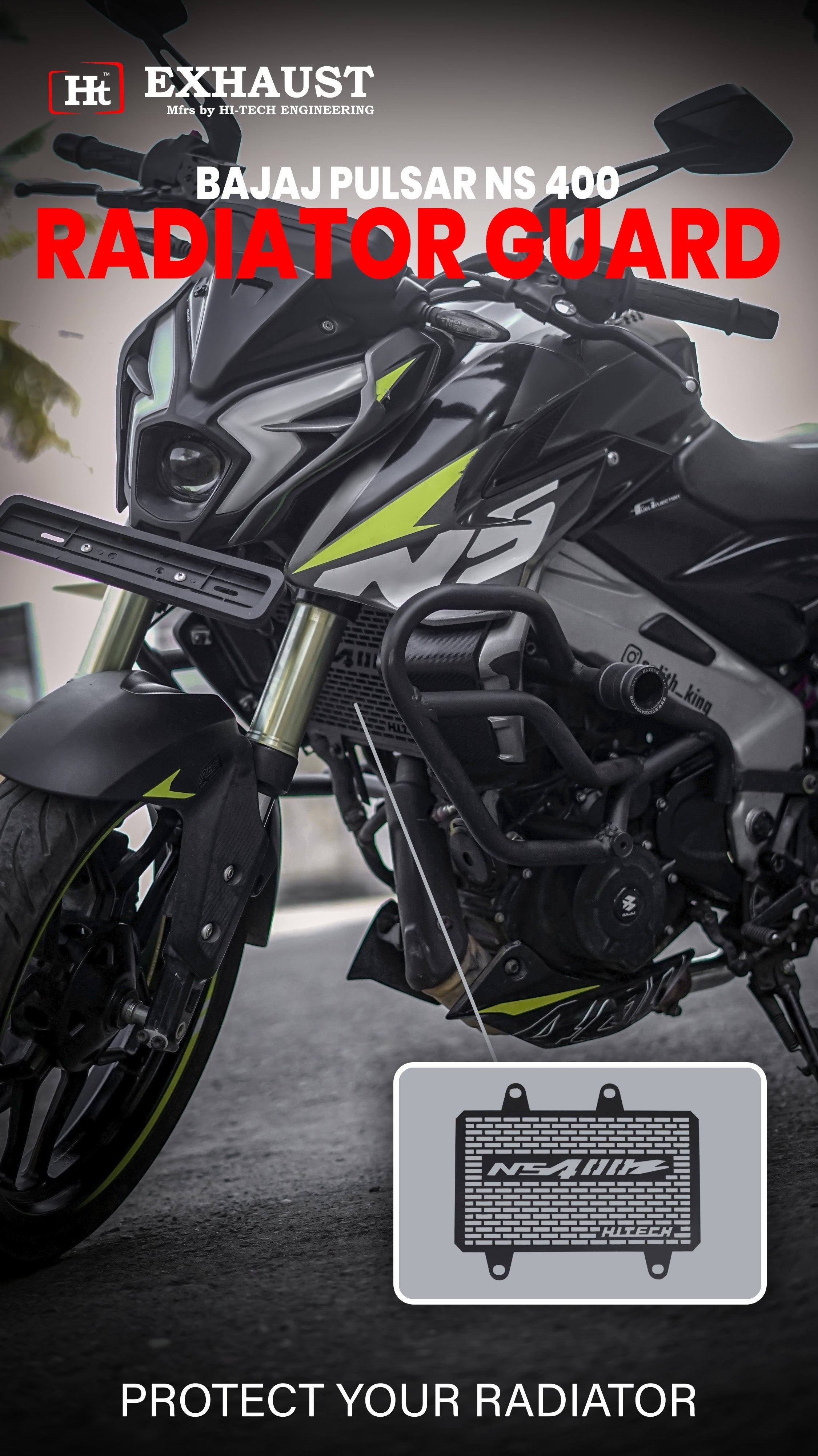 Ns Radiator Guard RADIATOR GUARD BLACK FOR BAJAJ NS 400 Z - RD 933